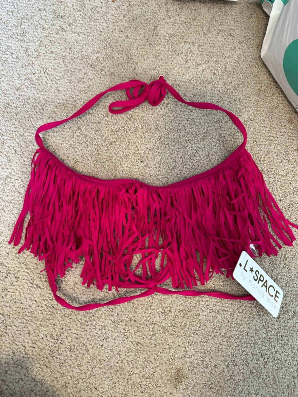 NWT L*Space Audrey fringe bikini top raspberry - Picture 2 of 4